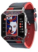 Buy 01 The One SC113R1 01TheOne Unisex SC113R1 Split Screen Art Edition Red LED Black Leather Watch