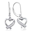 Diamond Heart Dangle Leverback Earrings set in Sterling Silver .08ct tw