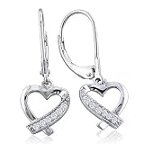 Diamond Heart Dangle Leverback Earrings set in Sterling Silver .08ct tw