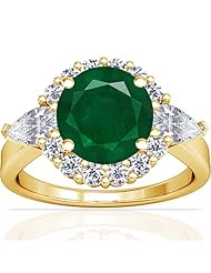 14K Yellow Gold Round Cut Emerald Ring With Sidestones
