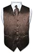 Men's Brown Paisley Design Dress Vest and NeckTie Set for Suit or Tuxedo