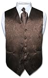Mens Brown Paisley Design Dress Vest and NeckTie Set for Suit or Tuxedo