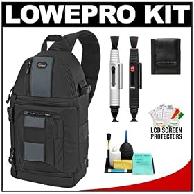 Lowepro Slingshot 202 AW Digital SLR Camera Backpack Case (Black) + Lenspen + Accessory Kit Canon Rebel XSi, XS, T1i, T2i, EOS 50D, 5D, 7D, Nikon D3000, D5000, D40, D60, D90, D300, D300s, Olympus Evolt E-30, E-450, E-520, E-620, and Sony Alpha A230, A330, A380, A450, A500, A550, A850