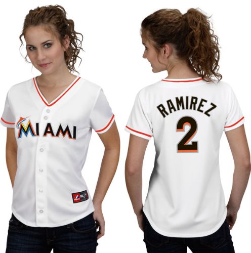 Hanley Ramirez Jersey: Women's Miami Marlins #2 Home White Replica Jersey