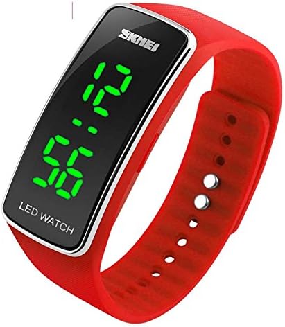 AMP MART LED Digital Sports Watch Fashion Casual Dress Waterproof Outdoor Watch Dual Time Wristwatch Women Digital Watch Men Sports Watches Lady Fashion LED Display Ladies Wristwatch (Red)