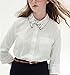 Choies Women's Cotton White Cat Pattern Collar Pocket Detail Long Sleeve Office Shirt