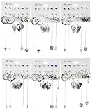 Heart and Rhinestone Polished Silver Fashion Earrings - Set of 9 Pairs (Assorted Colors Based on Availability)