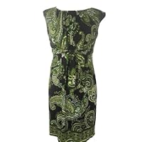 EVAN PICONE Paisley Sleeveless Tie Waist Dress-LIGHT OLIVE-8P