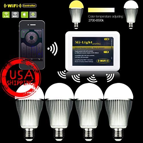 Gbargain 4 PCS Wireless Milight 9W E27 Dual White LED Bulb Light with WIFI Controller for iOS Android