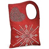 Exotic Evil Diva Red Studded Heart Flake Soft Leatherette Cut-Out Handle Satchel Handbag Purse Convertible Shoulder Bag