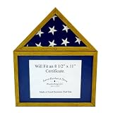 Solid Oak, Flag Display Case w/ Certifiate Holder, 3X5 Flag, Light Stain, Navy Blue Mat