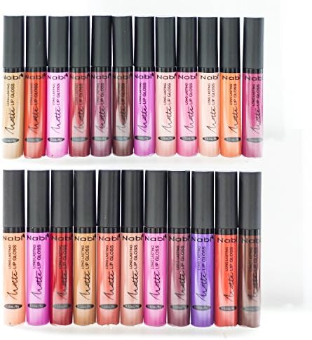 Nabi Cosmetics Matte Lip Gloss 24 Premium Colors Set Long Lasting + Lipstick Case 24 Lattices