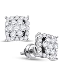 10K White Gold Round Brilliant Cut Diamond - Flower Shape Halo Channel Set Studs Earrings with Secure Screw Back Closure - (.62 cttw.)