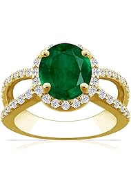 14K Yellow Gold Oval Cut Emerald Ring With Sidestones