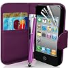 Supergets� Apple iPhone 4 and 4S Purple Wallet Case Cover, Screen Protector, Touch Screen Stylus And Polishing Cloth