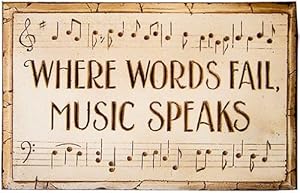 BEKUGART Where Words Fail Music Speaks - Frase Temática Musical Com Piano, Decoração De Parede De Metal Para Amantes Da Música - Pôster De Placa Vintage Bar Decoração De Parede Para Casa