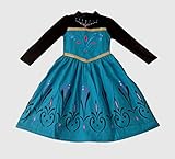 American vogue Elsa Coronation Dress Costume + Cape + Gloves + Tiara Crown (7 Years, Blue)