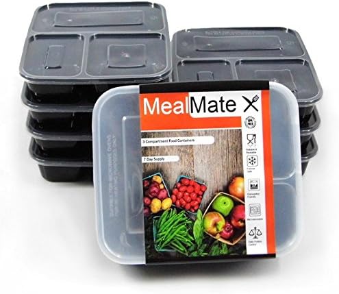 MealMate Premium 3 Compartment Food Containers, Stackable 7 Day Meal Prep Reusable, BPA Free, Leak Proof, Freezer Friendly, Microwavable &amp; Dishwasher Safe