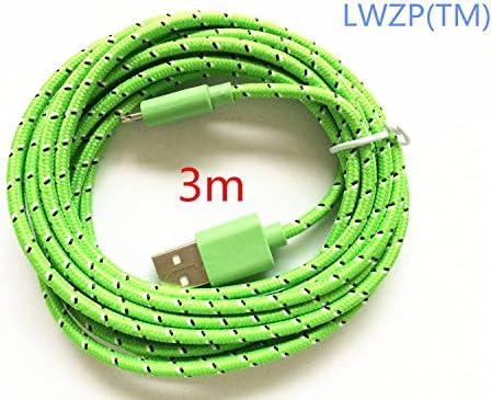 LWZP(TM) New Ruggedized Braided Fabric Design Extra Long High Quality 10Ft For iPhone 5 cable - Extra Long iPhone 5 5S 5C iPad mini iPod - 8 pin to USB Data Sync Transfer cable - iPhone 5 cable 10Ft - 10ft iPhone 5 Charger (1pack,green)1