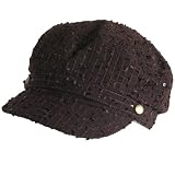 New military Newsboy Driving Hat Cap Fishnet Sequins Brown - Small / Medium