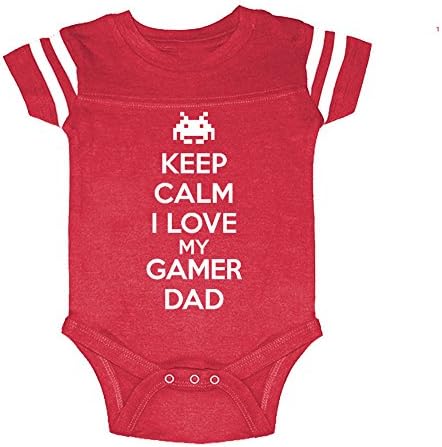 LOL Baby! Keep Calm I Love My Gamer Dad Baby Football Jersey Bodysuit (Vintage Red, 24 Months)