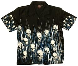Skulls Flames Border Biker Shirt, Family, Dragonfly