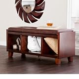 Brown Wood and Leather Storage Bench