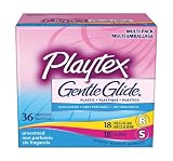Playtex Gentle Glide Tampons, Unscented, Multipack of 18 Regular and 18 Super Absorbency Tampons, 36-Count Boxes (Pack of 2)
