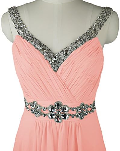 Tivansi Women's Straps Beaded and Crystal Long Chiffon Evening Prom Dresses Size 10 US RosyBrown