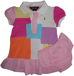 Infant Girl's Ralph Lauren Polo 2 Piece Dress Patchwork with Muliple Colors