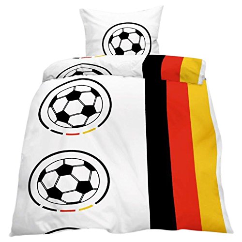 2tlg & 4tlg 135×200 Microfaser / Mikrosfaser FUßBALL Bettwäsche Deutschland EM 2016 Garnitur, schwarz-rot-gold oder blau-rot-grau – Design 1 2-tlg