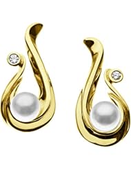 Pair of 18K Yellow Gold White Akoya Cultured Pearl Earrings -- LIFETIME WARRANTY