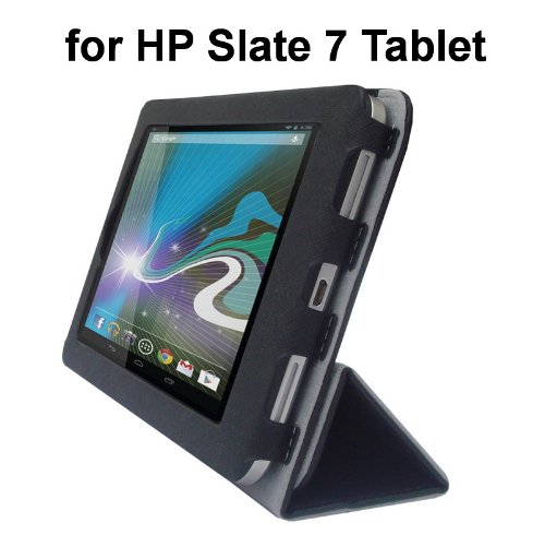 HP Slate 7 Tablet Custom Fit Portfolio Leather Case Cover with Built In Stand- Black