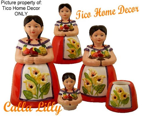 Country Calla Lilly Flower 4pc CANISTER SET Cookie Jar
