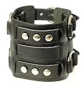 Neptune Giftware Black Leather Wide Triple Strap Cuff Wrap Gothic Wristband Bracelet With Buckle Fastening - 94