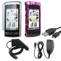 Hot Pink Giraffe Clip-on Case + Car Charger + Travel Charger + Reusable Screen Protector + USB Data / Charging Cable for LG VX11000 EnV Touch