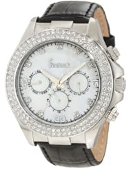 Freelook Womens HA6306-9 White Mother-Of-Pearl Chronograph Dial With Stones Silver Case Swarovski Bezel Watch