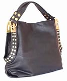 Black Leather Handbag Rhinestone Hobo or Shoulder Bag Black