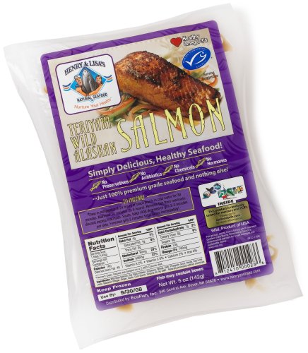 Henry & Lisa's Natural Seafood Grab N' Go Wild Alaskan Teriyaki Salmon, 5-Ounce Packages (Pack of 10)