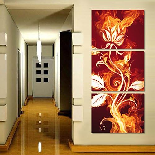 Yimei Art Modern Canvas Painting Wall Art Flame Flowers Red 3 Panels for Home Decor Giclee Prints Framed