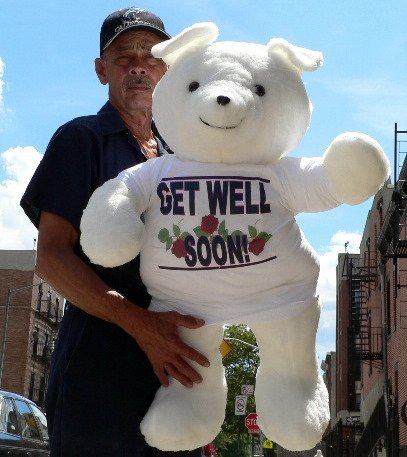 38' BIG SOFT TEDDY BAR - WEARS T-SHIRT THAT SAYS 'GET WELL SOON' - AMERICAN MADE IN THE USA AMERICA
