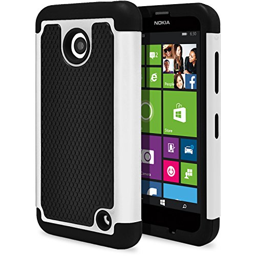 Nokia Lumia 635 Case, Nokia Lumia 630 Case, MagicMobile [Dual Armor Series] Durable [Impact Shockproof Resistant] Double Layer Cover [Hard Shell] + [Flexible Silicone] Case for Nokia Lumia 630 / 635 - Black - White