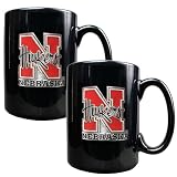Nebraska Cornhuskers 2pc Black Ceramic Mug Set NCAA College Athletics