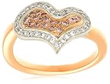 18k White and Rose Gold Pink and White Diamond Heart Shaped Ring, Size 6
