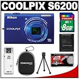 Nikon Coolpix S6200 Digital Camera (Blue) with 8GB Card + Case + Accessory  ....