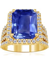 14K Yellow Gold Emerald Cut Blue Sapphire Ring With Sidestones (GIA Certificate)