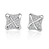 Irresistible and Chic: Sterling Silver Designer Inspired Square Stud Post Earrings with Cubic Zirconia
