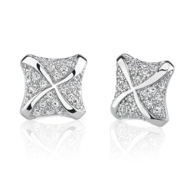 Irresistible and Chic: Sterling Silver Designer Inspired Square Stud Post Earrings with CZ Diamonds