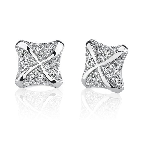 Irresistible and Chic: Sterling Silver Designer Inspired Square Stud Post Earrings with Cubic Zirconia