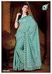 Lusty white and sky blue color raw silk saree